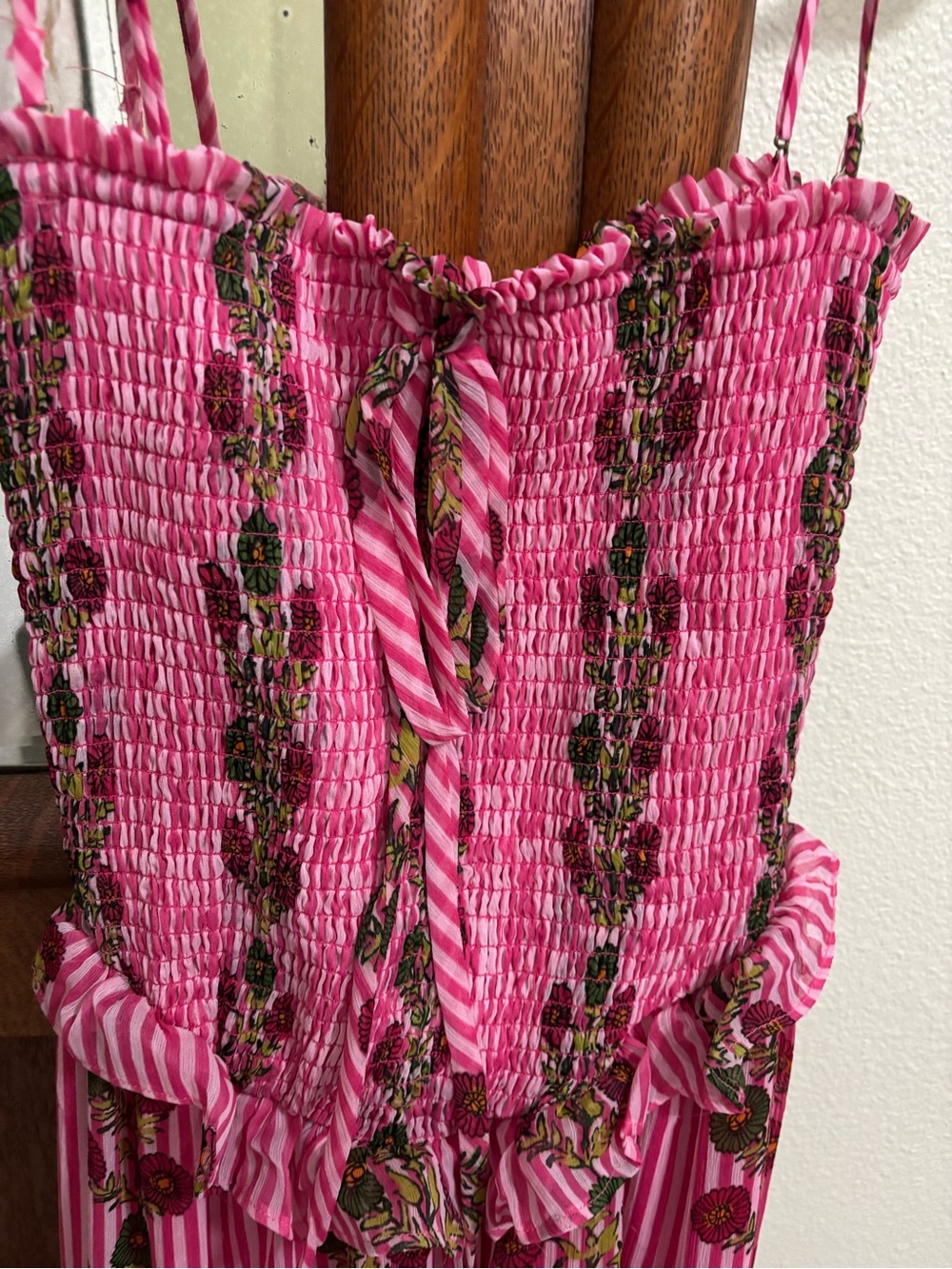 Free People Pink Striped Floral Asymmetrical Maxi Dress - Picture 6 of 9